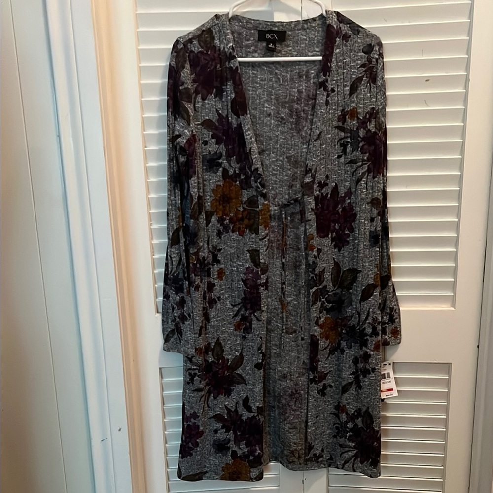 BCX Gray and Purple Long Cardigan Sweater